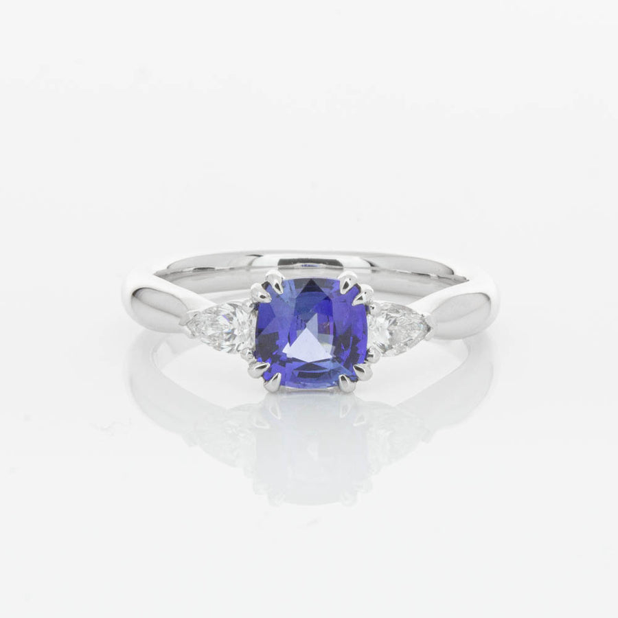 18ct White Gold 1.03ct Cushion Sapphire & Diamond Ayla Ring-Ring-Walker & Hall