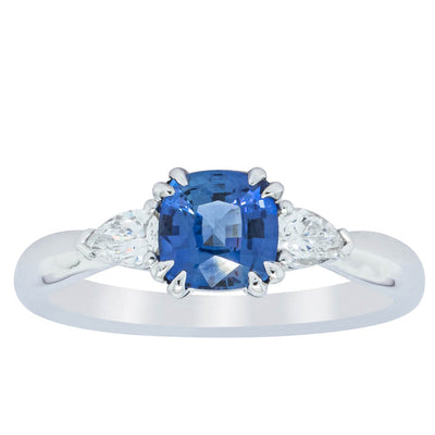 18ct White Gold 1.03ct Cushion Sapphire & Diamond Ayla Ring-Ring-Walker & Hall