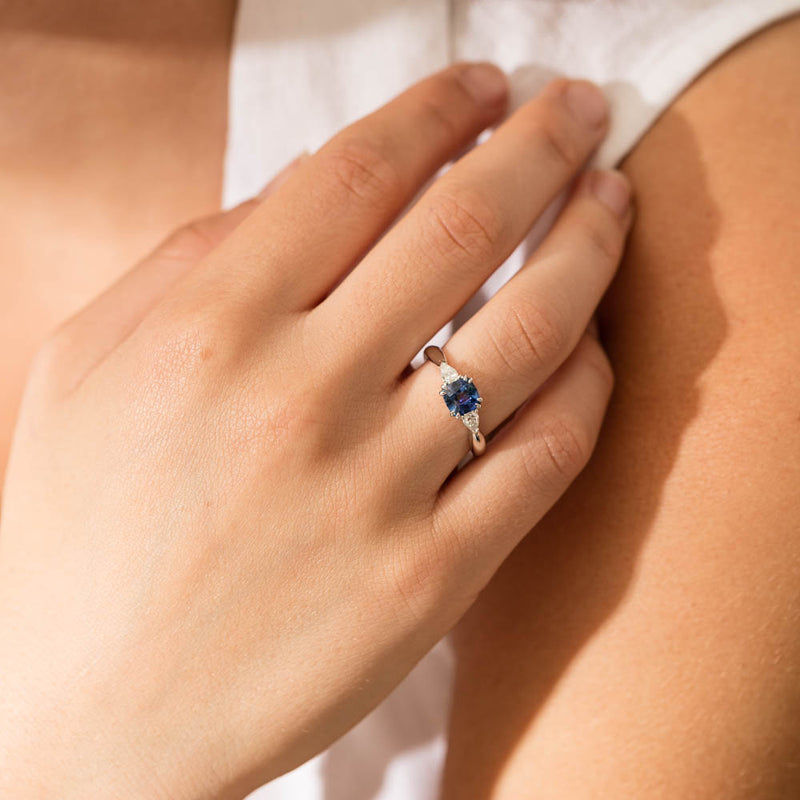 18ct White Gold 1.03ct Cushion Sapphire & Diamond Ayla Ring-Ring-Walker & Hall