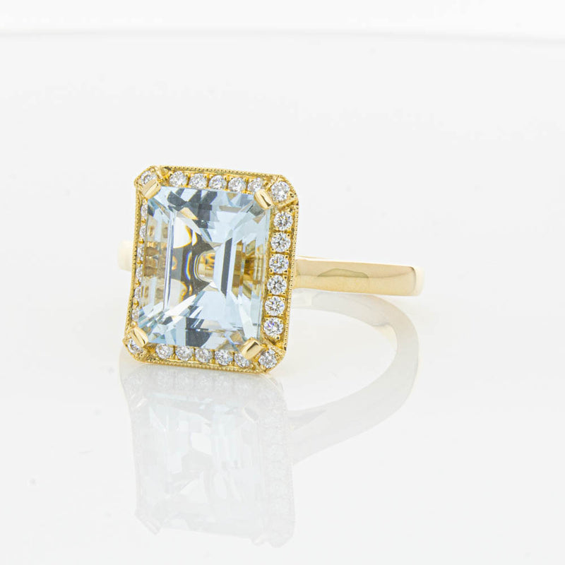 18ct Yellow Gold 3.16ct Aquamarine & Diamond Empire Ring-Ring-Walker & Hall