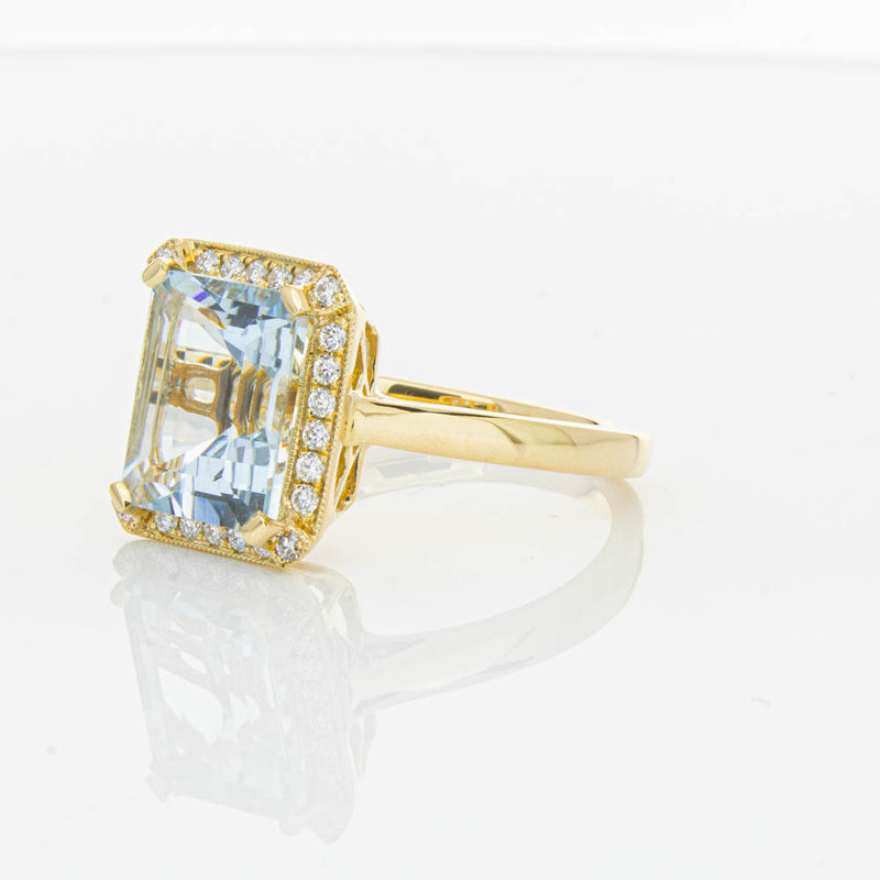 18ct Yellow Gold 3.16ct Aquamarine & Diamond Empire Ring-Ring-Walker & Hall