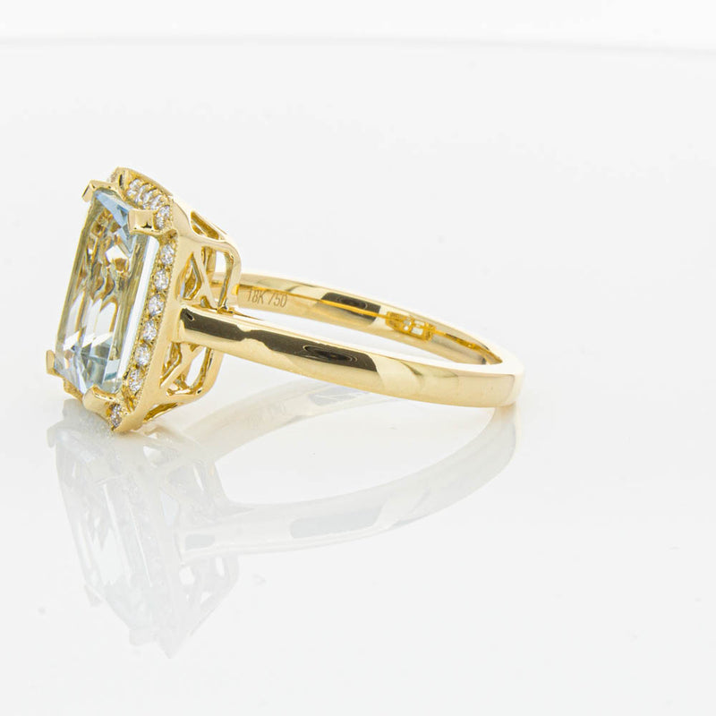 18ct Yellow Gold 3.16ct Aquamarine & Diamond Empire Ring-Ring-Walker & Hall