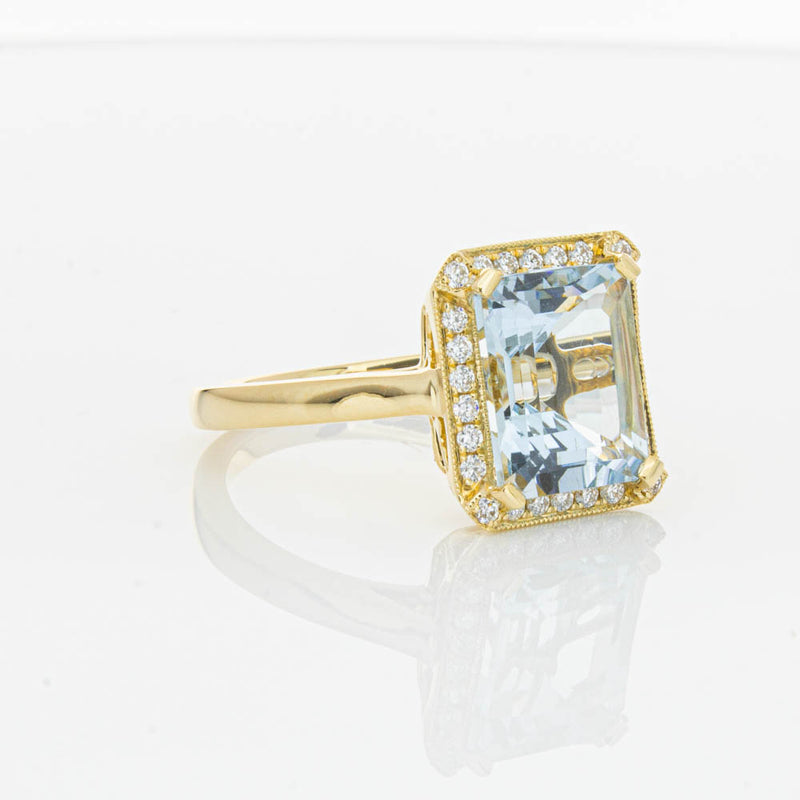 18ct Yellow Gold 3.16ct Aquamarine & Diamond Empire Ring-Ring-Walker & Hall