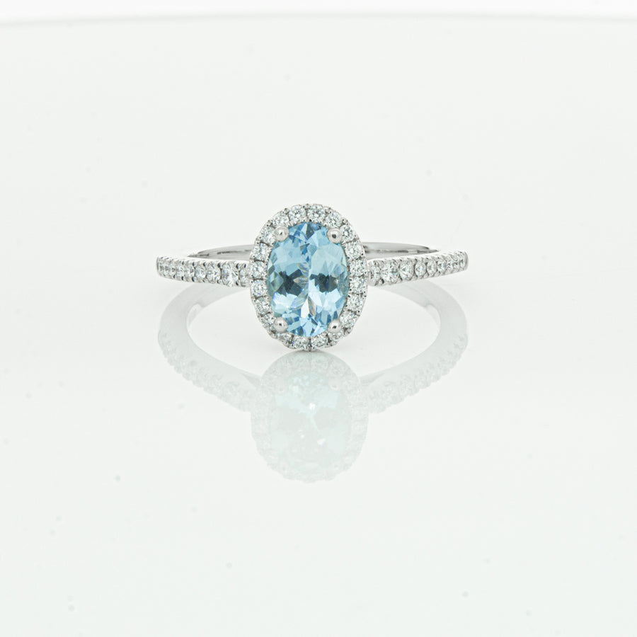 18ct White Gold Aquamarine & Diamond Mini Sierra Ring-Ring-Walker & Hall