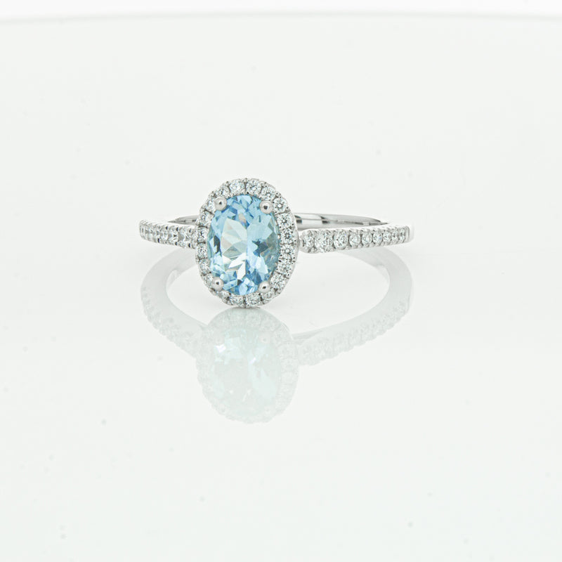 18ct White Gold Aquamarine & Diamond Mini Sierra Ring-Ring-Walker & Hall