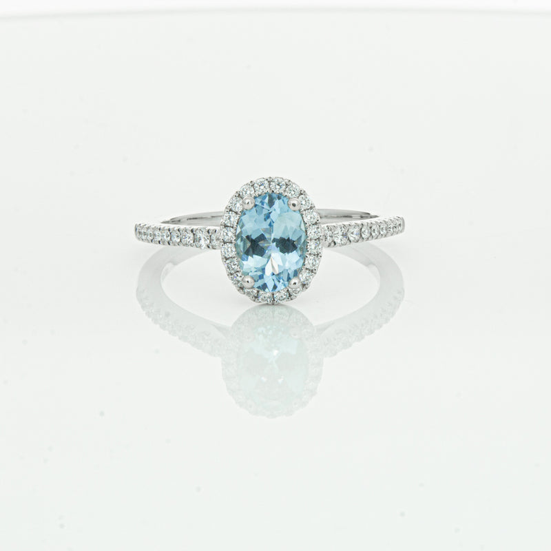 18ct White Gold Aquamarine & Diamond Mini Sierra Ring-Ring-Walker & Hall