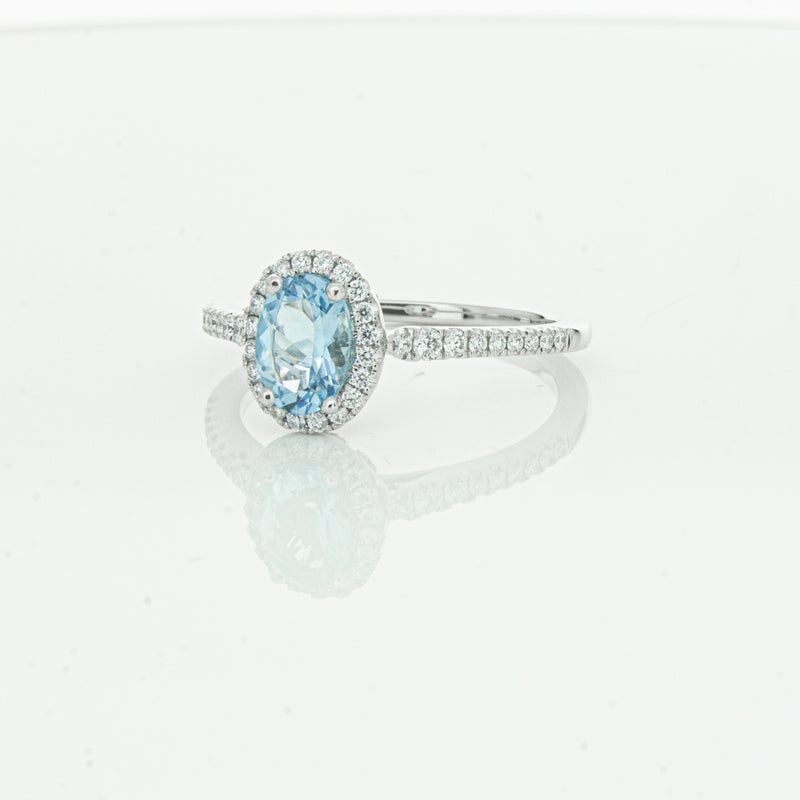 18ct White Gold Aquamarine & Diamond Mini Sierra Ring-Ring-Walker & Hall