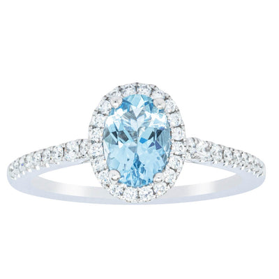 18ct White Gold Aquamarine & Diamond Mini Sierra Ring-Ring-Walker & Hall