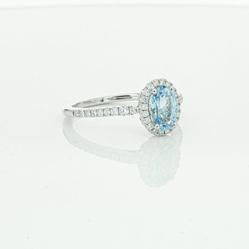 18ct White Gold Aquamarine & Diamond Mini Sierra Ring-Ring-Walker & Hall