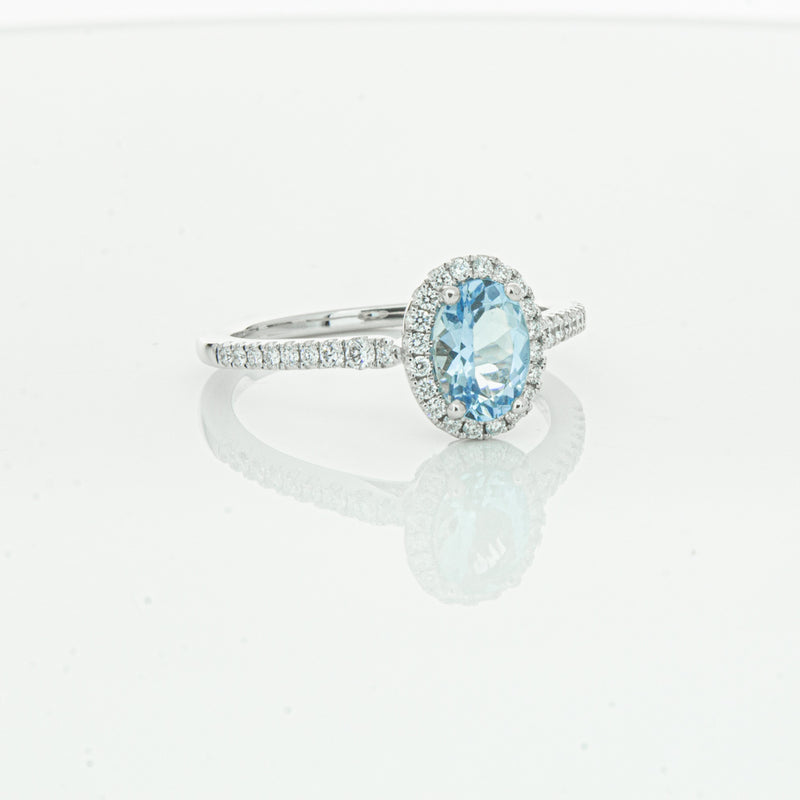 18ct White Gold Aquamarine & Diamond Mini Sierra Ring-Ring-Walker & Hall