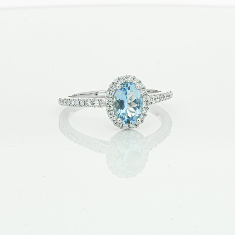 18ct White Gold Aquamarine & Diamond Mini Sierra Ring-Ring-Walker & Hall