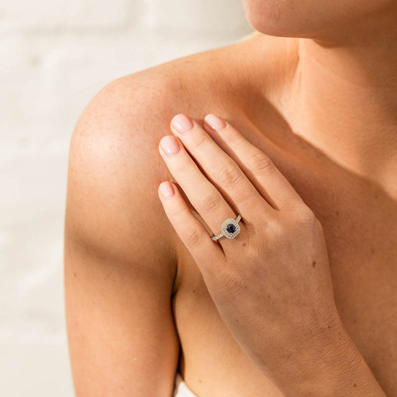 18ct White Gold .79ct Sapphire & Diamond Rosa Ring-Ring-Walker & Hall