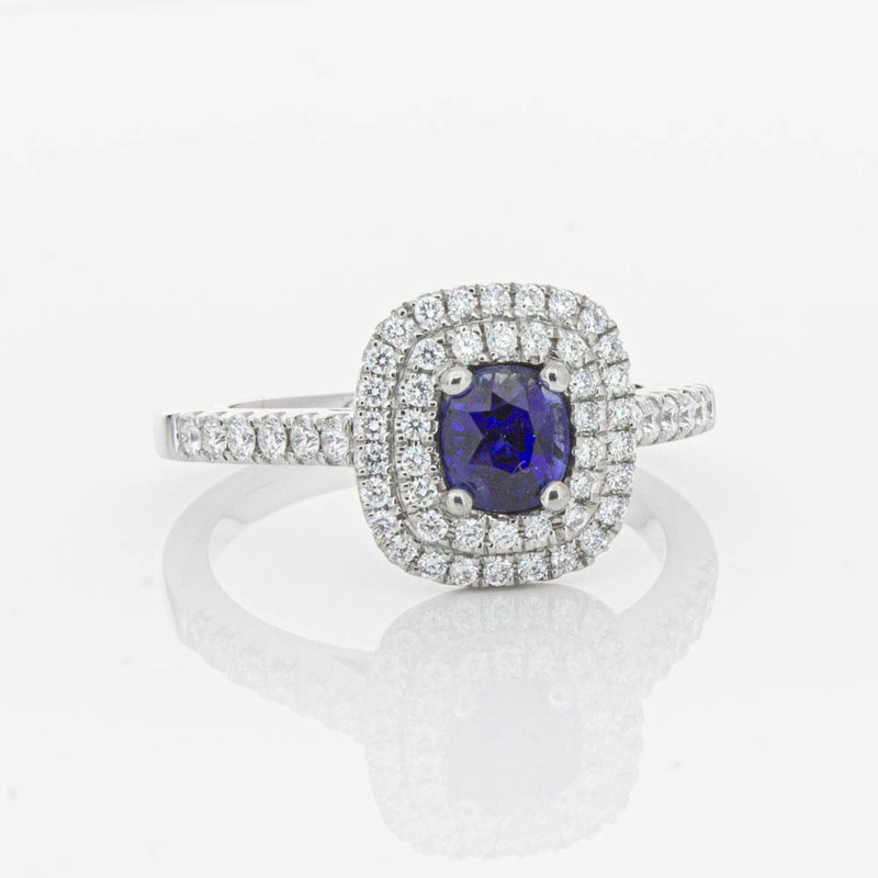 18ct White Gold .79ct Sapphire & Diamond Rosa Ring-Ring-Walker & Hall