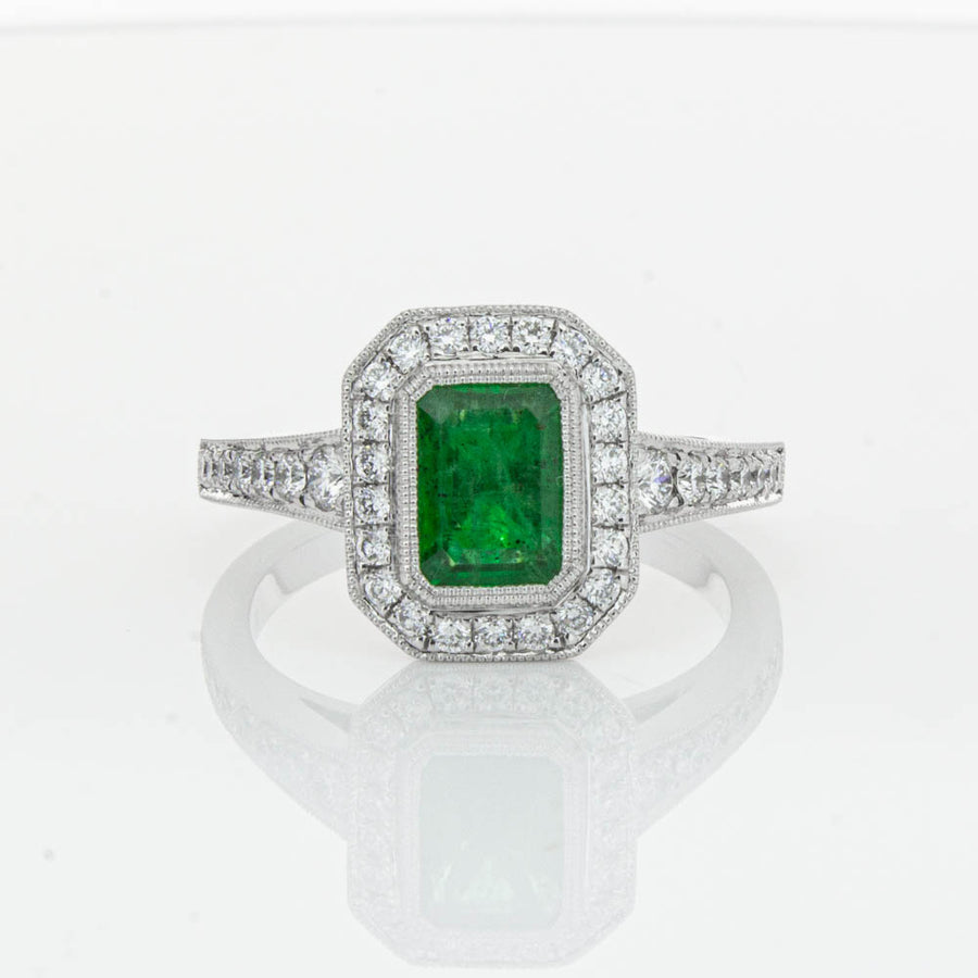 18ct White Gold Emerald & Diamond Ring-Ring-Walker & Hall