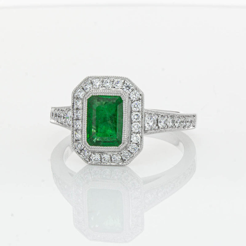 18ct White Gold Emerald & Diamond Ring-Ring-Walker & Hall