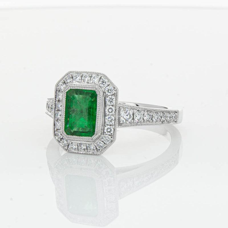 18ct White Gold Emerald & Diamond Ring-Ring-Walker & Hall