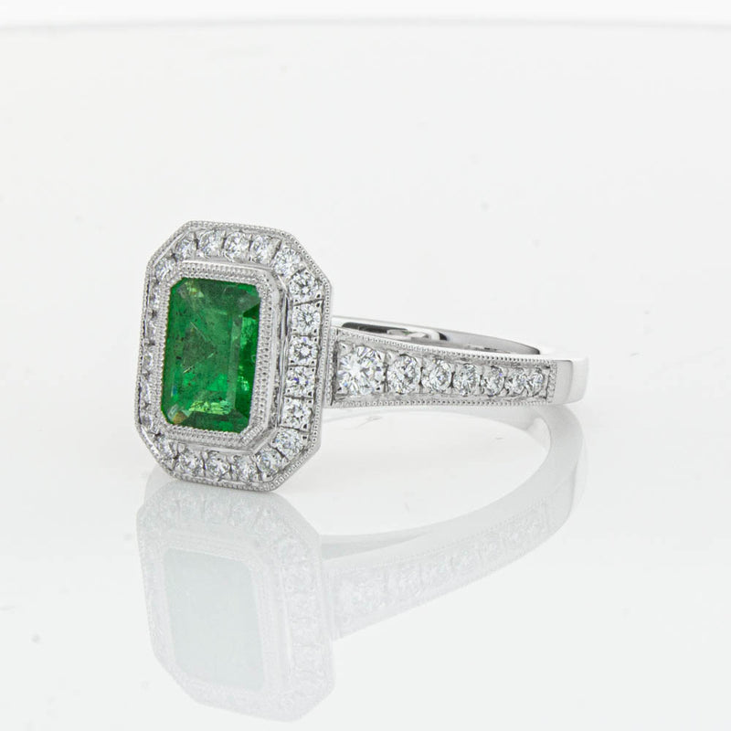 18ct White Gold Emerald & Diamond Ring-Ring-Walker & Hall