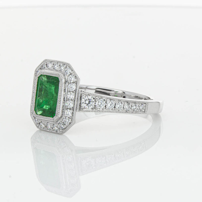 18ct White Gold Emerald & Diamond Ring-Ring-Walker & Hall