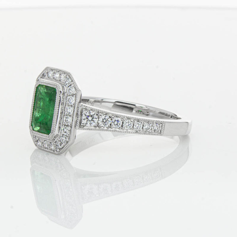 18ct White Gold Emerald & Diamond Ring-Ring-Walker & Hall