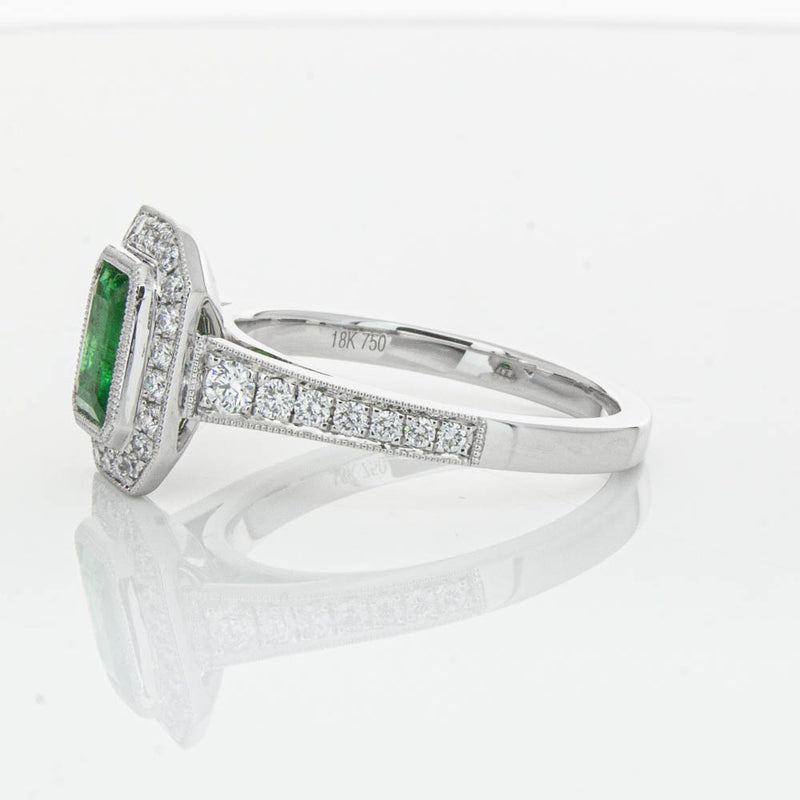 18ct White Gold Emerald & Diamond Ring-Ring-Walker & Hall