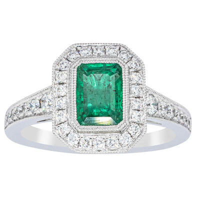 18ct White Gold Emerald & Diamond Ring-Ring-Walker & Hall