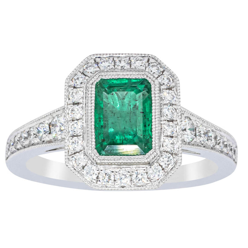 18ct White Gold Emerald & Diamond Ring-Ring-Walker & Hall