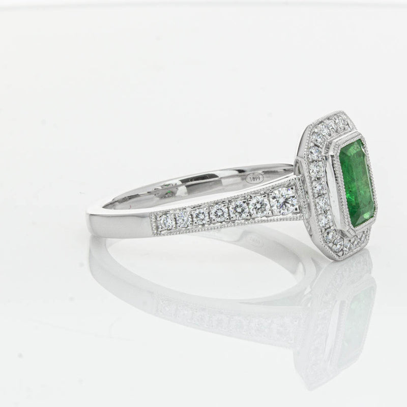 18ct White Gold Emerald & Diamond Ring-Ring-Walker & Hall