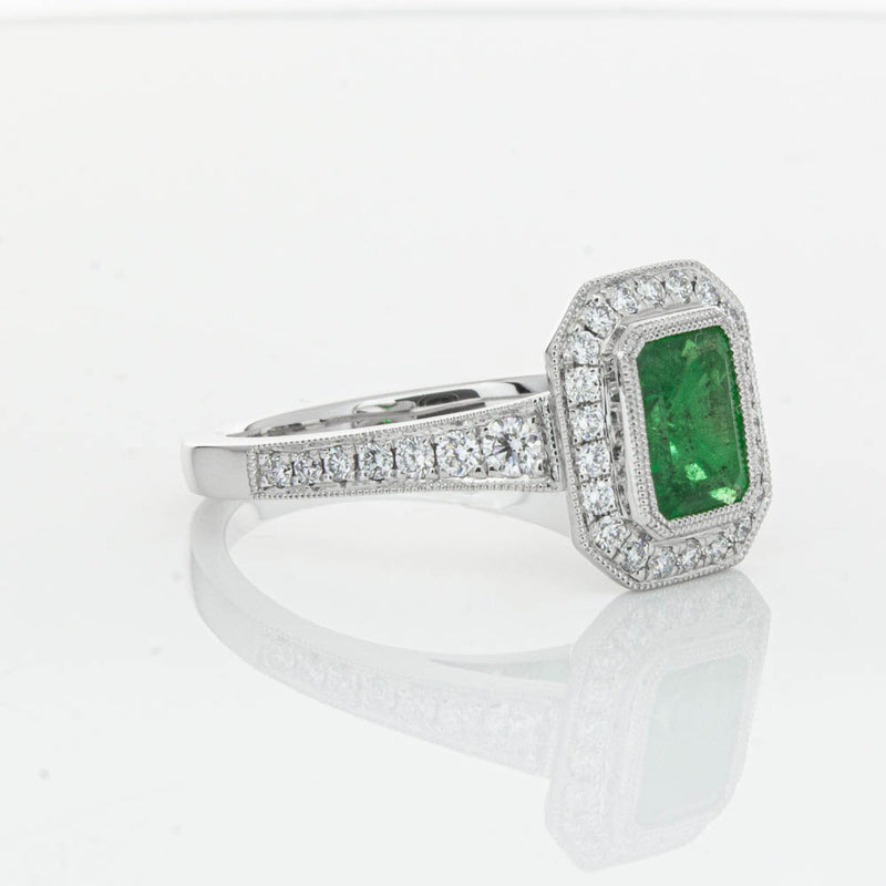 18ct White Gold Emerald & Diamond Ring-Ring-Walker & Hall