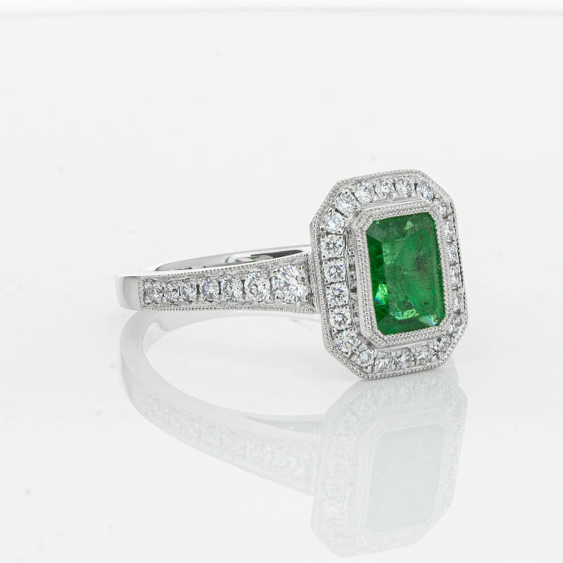 18ct White Gold Emerald & Diamond Ring-Ring-Walker & Hall