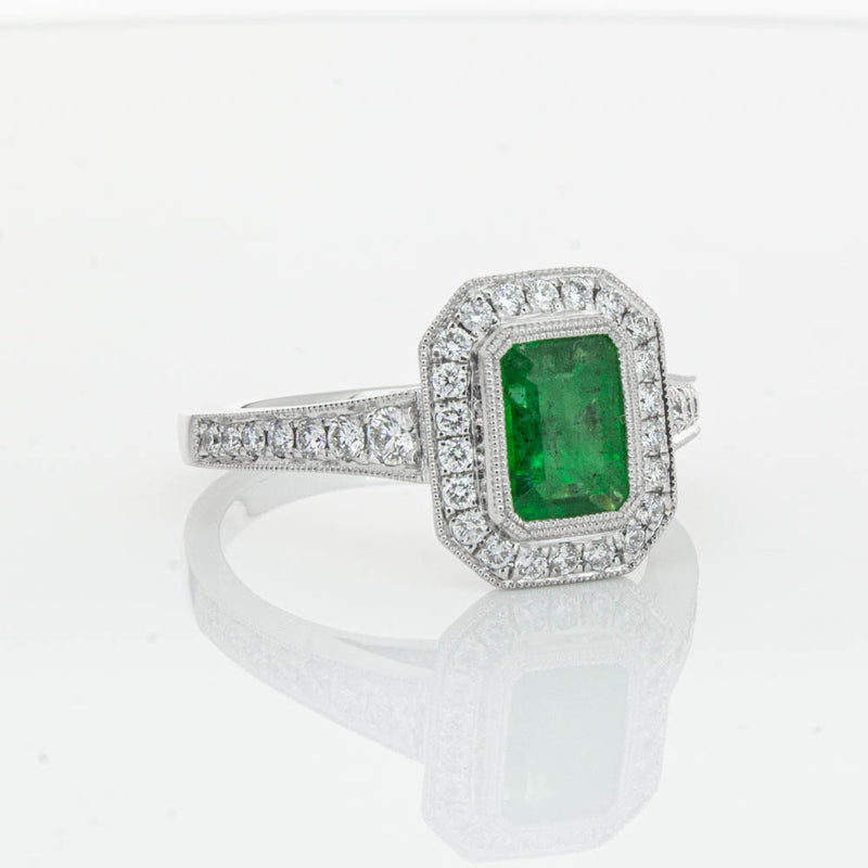 18ct White Gold Emerald & Diamond Ring-Ring-Walker & Hall