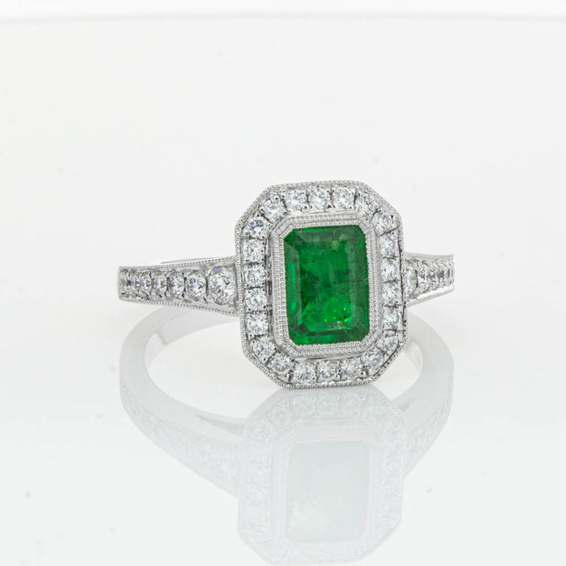 18ct White Gold Emerald & Diamond Ring-Ring-Walker & Hall