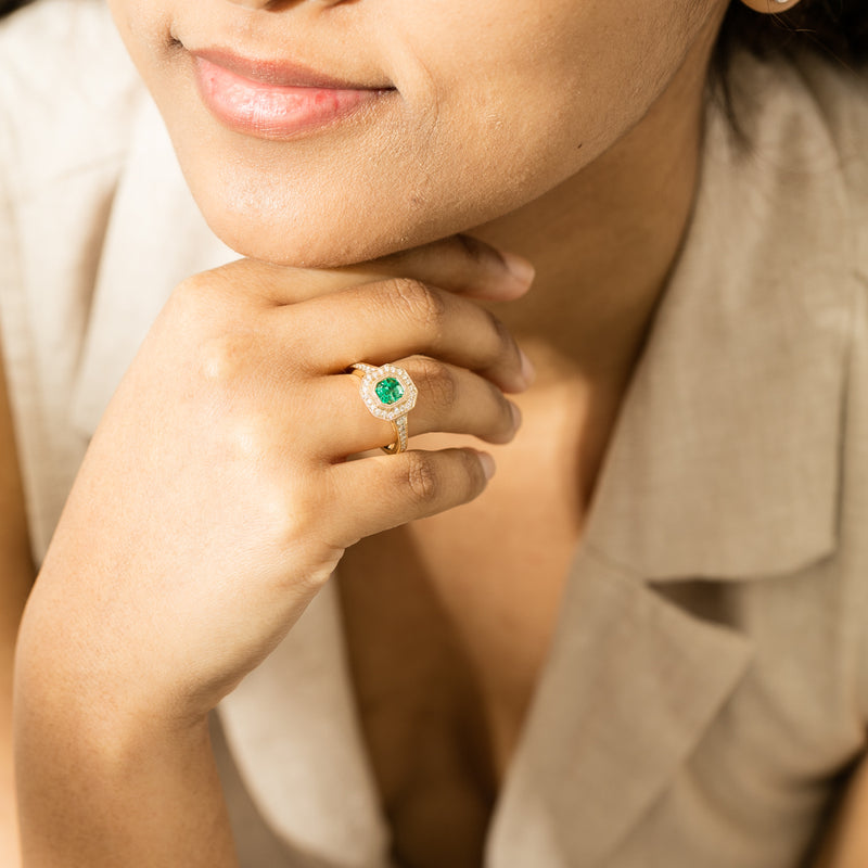 18ct Yellow Gold Emerald & Diamond Ring-Ring-Walker & Hall