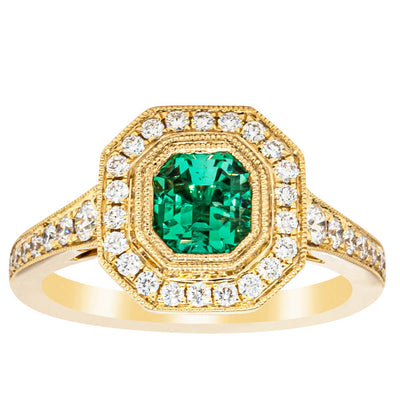 18ct Yellow Gold Emerald & Diamond Ring-Ring-Walker & Hall