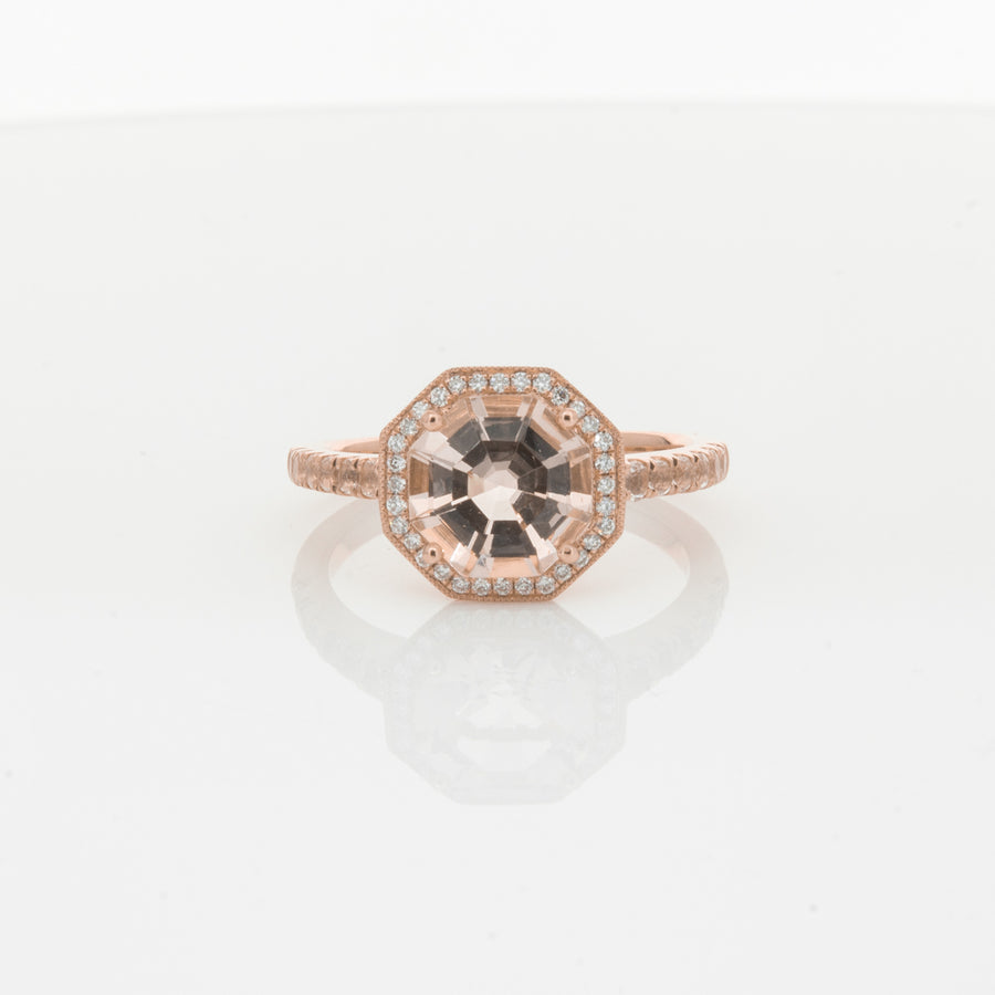 18ct Rose Gold Morganite Octavex Ring-Ring-Walker & Hall