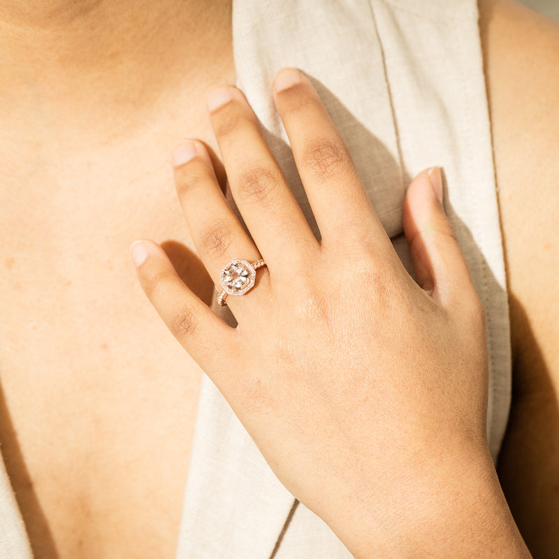 18ct Rose Gold Morganite Octavex Ring-Ring-Walker & Hall