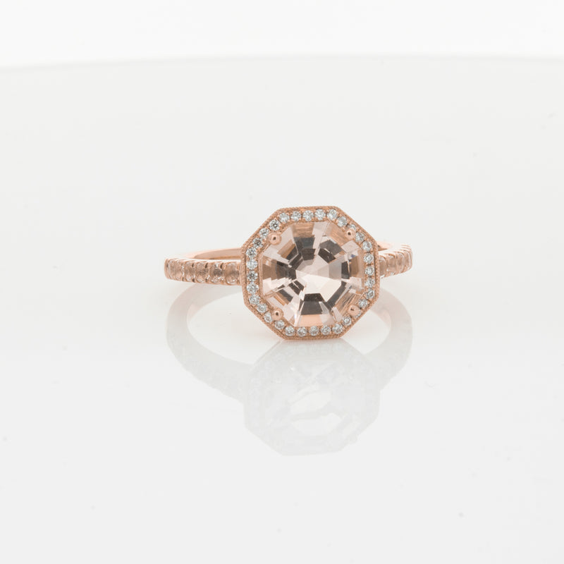 18ct Rose Gold Morganite Octavex Ring-Ring-Walker & Hall