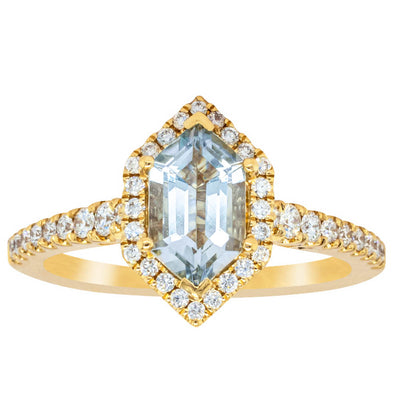 18ct Yellow Gold Aquamarine & Diamond Mini Sierra Ring-Ring-Walker & Hall