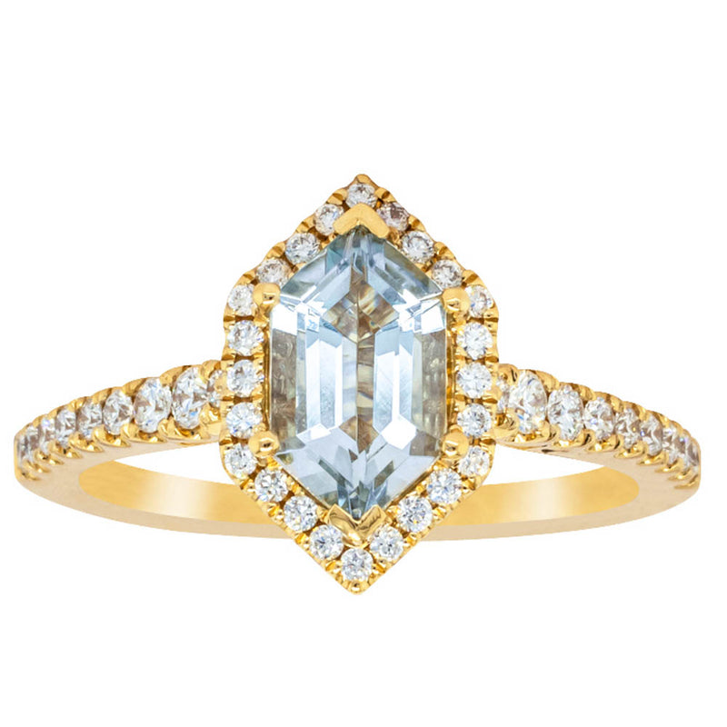 18ct Yellow Gold Aquamarine & Diamond Mini Sierra Ring-Ring-Walker & Hall