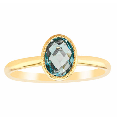 9ct Yellow Gold Blue Topaz Sandalwood Ring-Ring-Walker & Hall