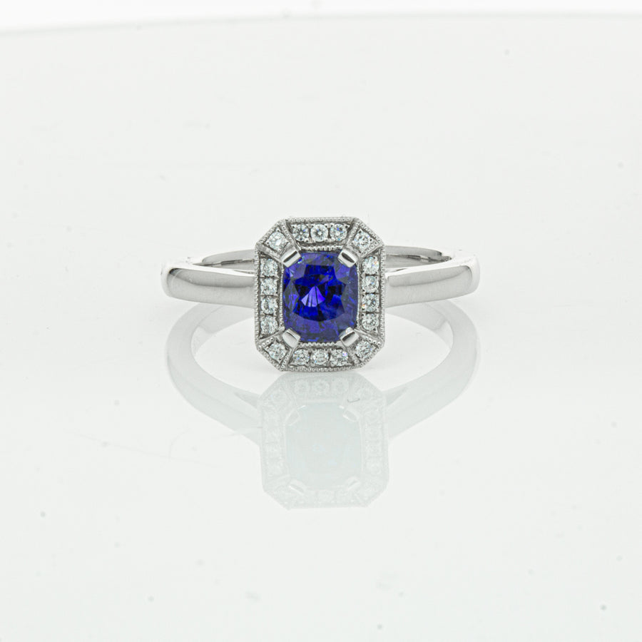 18ct White Gold 1.03ct Sapphire & Diamond Empire Ring-Ring-Walker & Hall