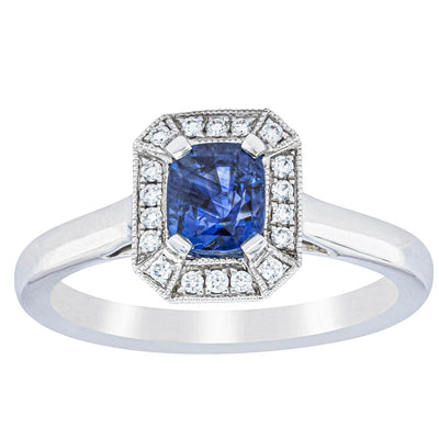18ct White Gold 1.03ct Sapphire & Diamond Empire Ring-Ring-Walker & Hall