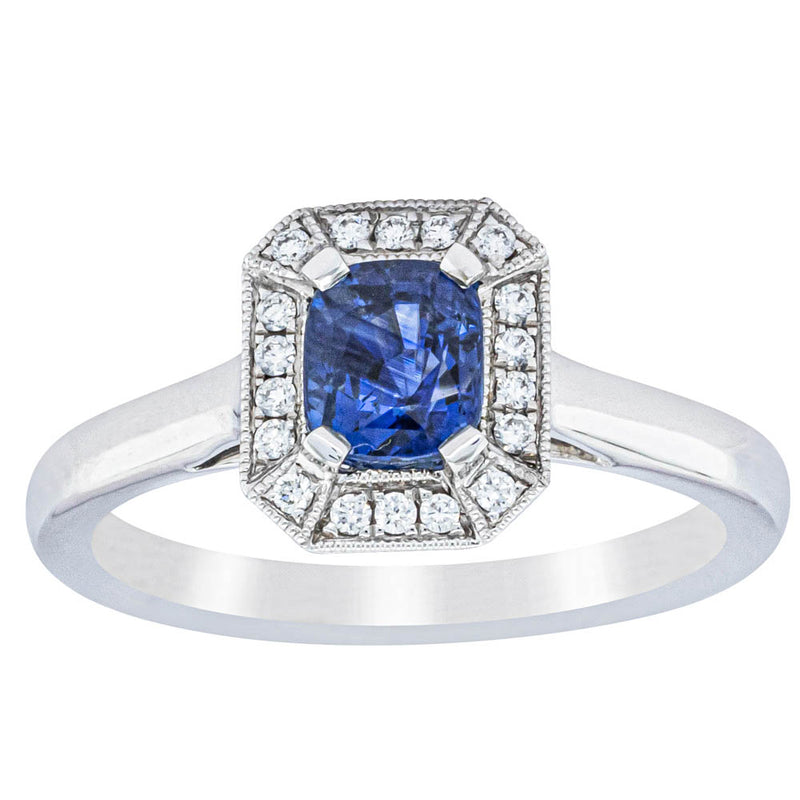 18ct White Gold 1.03ct Sapphire & Diamond Empire Ring-Ring-Walker & Hall
