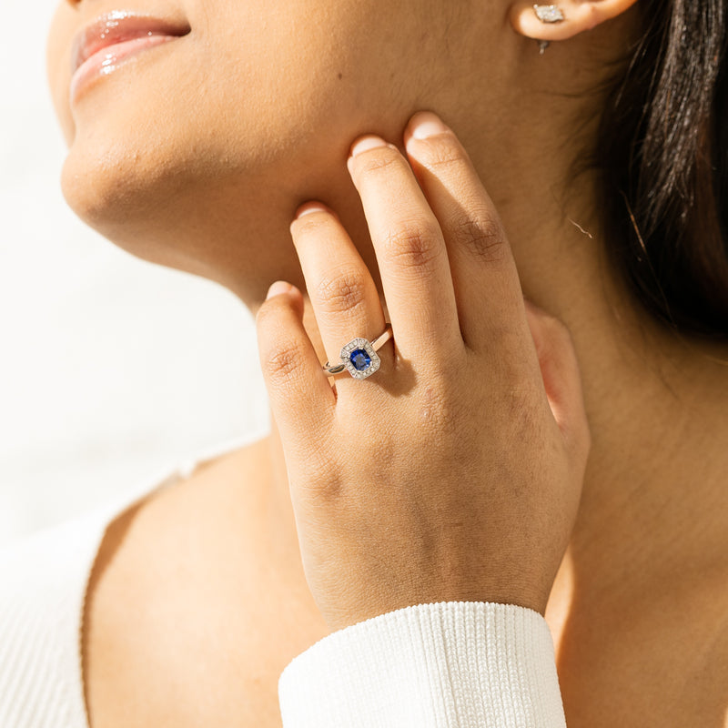 18ct White Gold 1.03ct Sapphire & Diamond Empire Ring-Ring-Walker & Hall