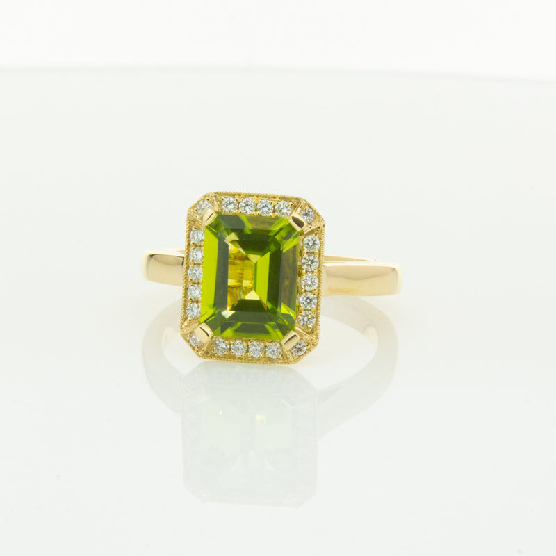 18ct Yellow Gold Peridot & Diamond Empire Ring-Ring-Walker & Hall