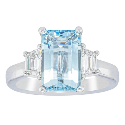 18ct White Gold Aquamarine & Diamond Ring-Ring-Walker & Hall