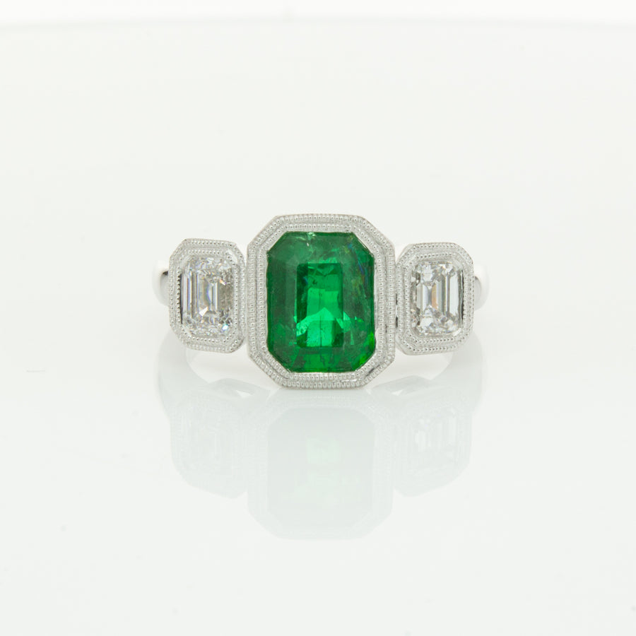 18ct White Gold Emerald & Diamond Ring-Ring-Walker & Hall