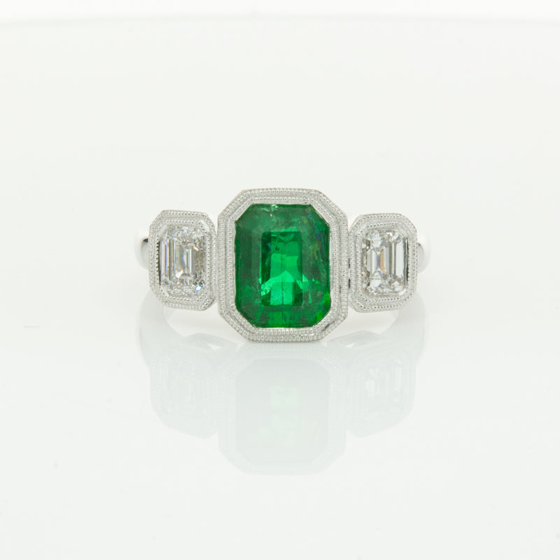 18ct White Gold Emerald & Diamond Ring-Ring-Walker & Hall