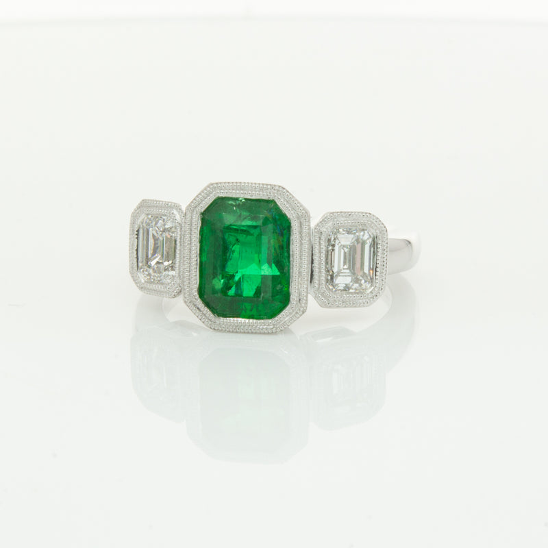 18ct White Gold Emerald & Diamond Ring-Ring-Walker & Hall