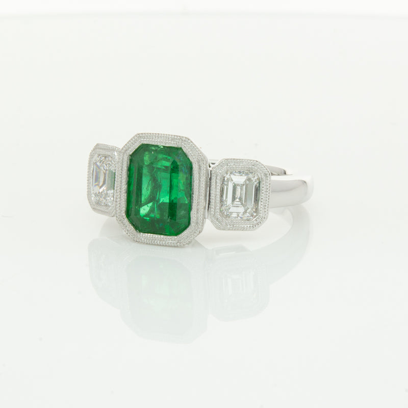 18ct White Gold Emerald & Diamond Ring-Ring-Walker & Hall