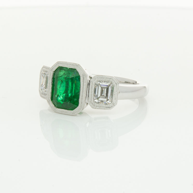 18ct White Gold Emerald & Diamond Ring-Ring-Walker & Hall